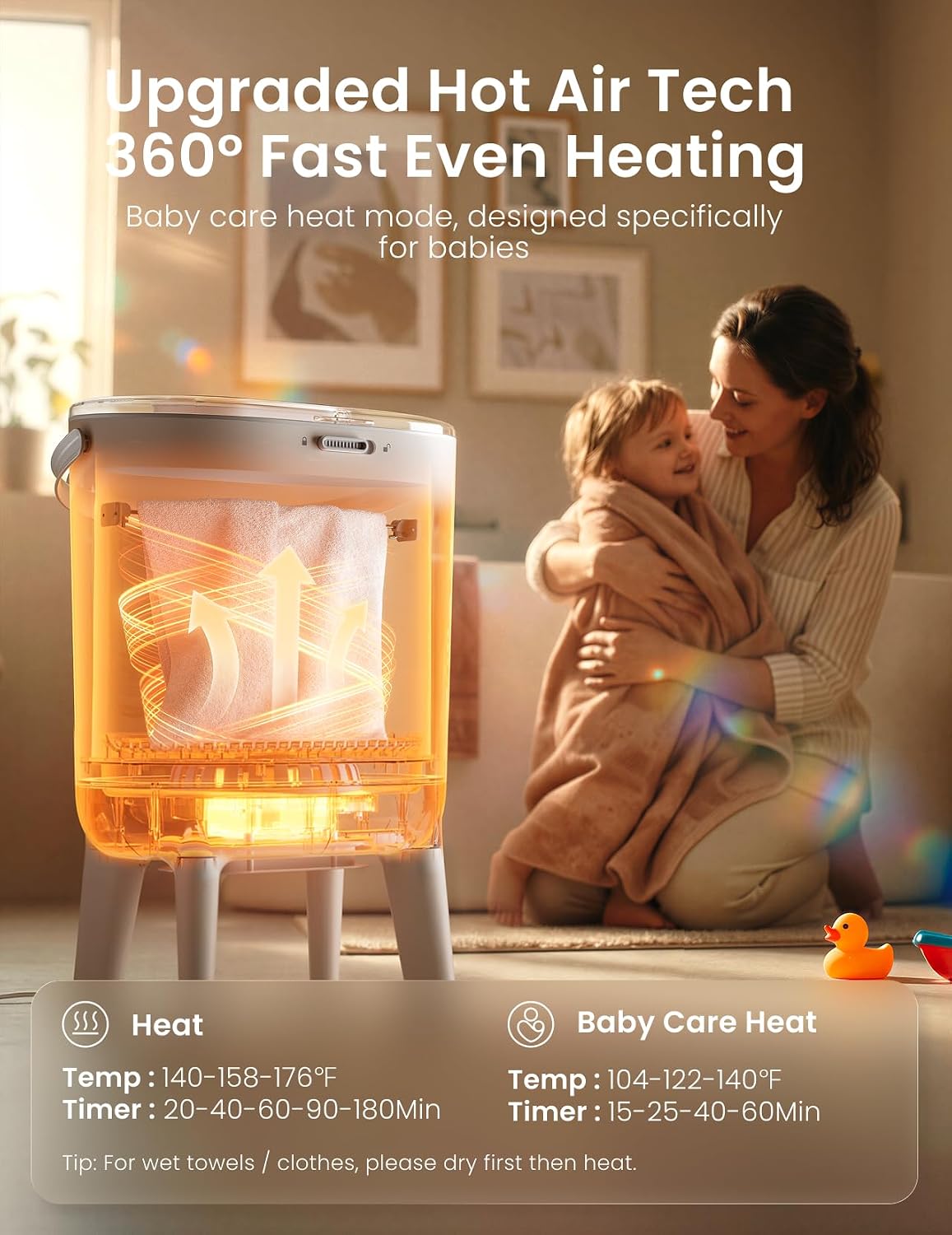 Paruu Towel Warmer for Bathroom, 2-in-1 Heating & Drying with Baby Care Mode, LED Display, Dual Child Lock, Auto Shut Off, Fits Up to 2 Oversized Towels, Bathrobes, Blankets, Baby Clothes and Bibs