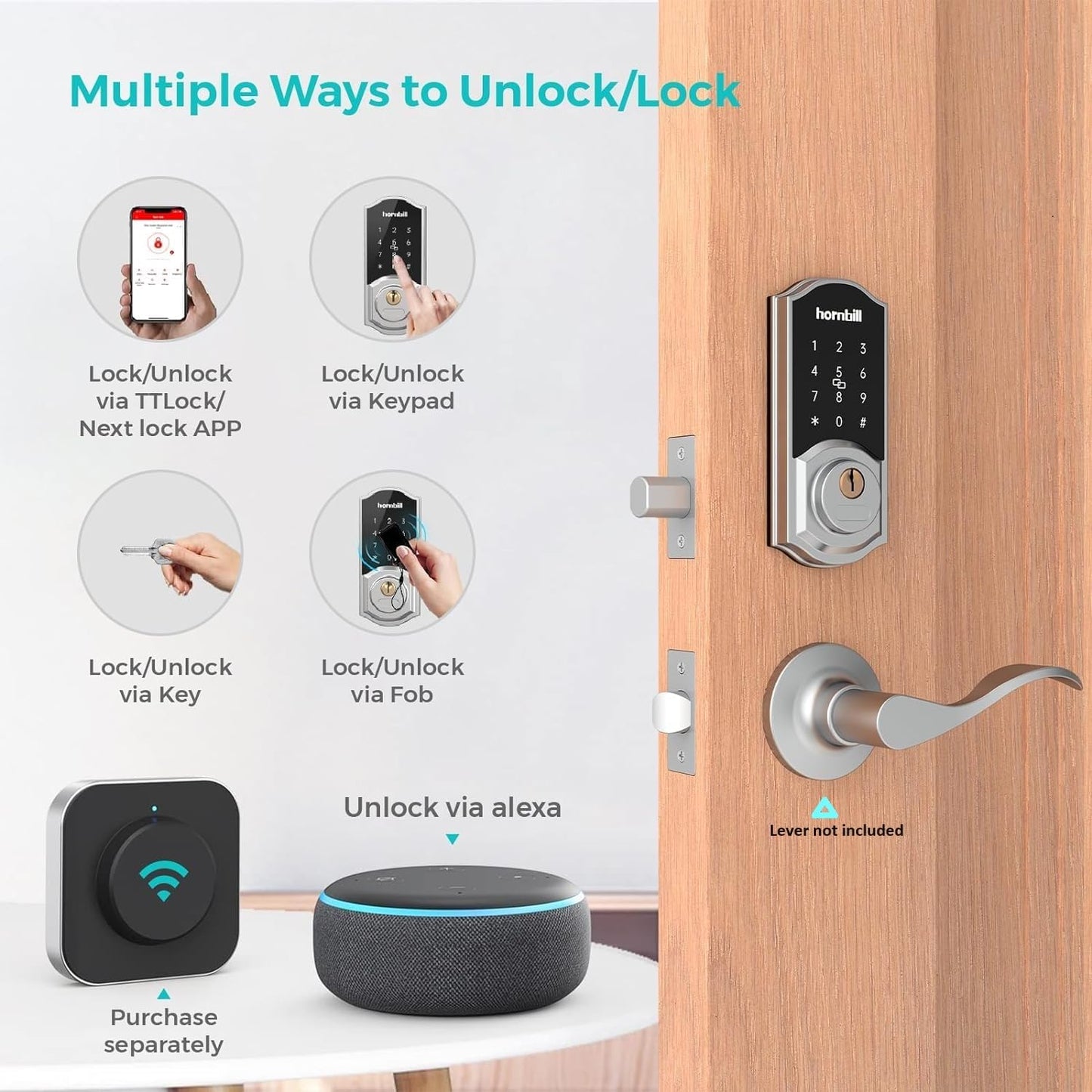 Keyless Entry Door Lock Deadbolt, Hornbill Smart Lock Front Door, Electronic Door Locks with Keypads, Digital Auto Lock Bluetooth Smart Door Locks for Homes Bedroom