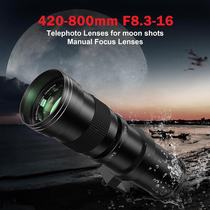 Telephoto Lens 420-800mm - EF Lenses for Canon, Manual Telephoto Zoom Lens for Canon Rebel T8i T7i T7 T6 T6s T6i T3i T2i SL3 SL2 90D 80D 77D 4000D,1DX 5D 6D Mark II/III/IV DSLR