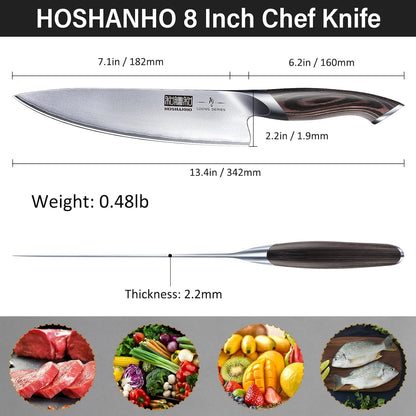 HOSHANHO Kitchen Knife in Japanese High Carbon Steel, High-Class Chef's Knife 8 inch Professional Cooking Knife, Non-Slip Ultra Sharp Knife with Ergonomic Handle