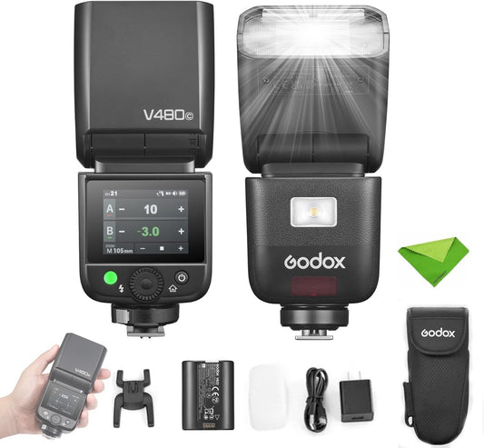 Godox V480 C V480-C TTL Flash for Canon Cameras, GN50 1/8000 HSS, 650 Full Power Flash, 1.7s Recycle Time, 2.4G Wireless, Built-in Modeling Light, 7.2V/2200mAh Li-ion Battery Touchscreen Speedlight