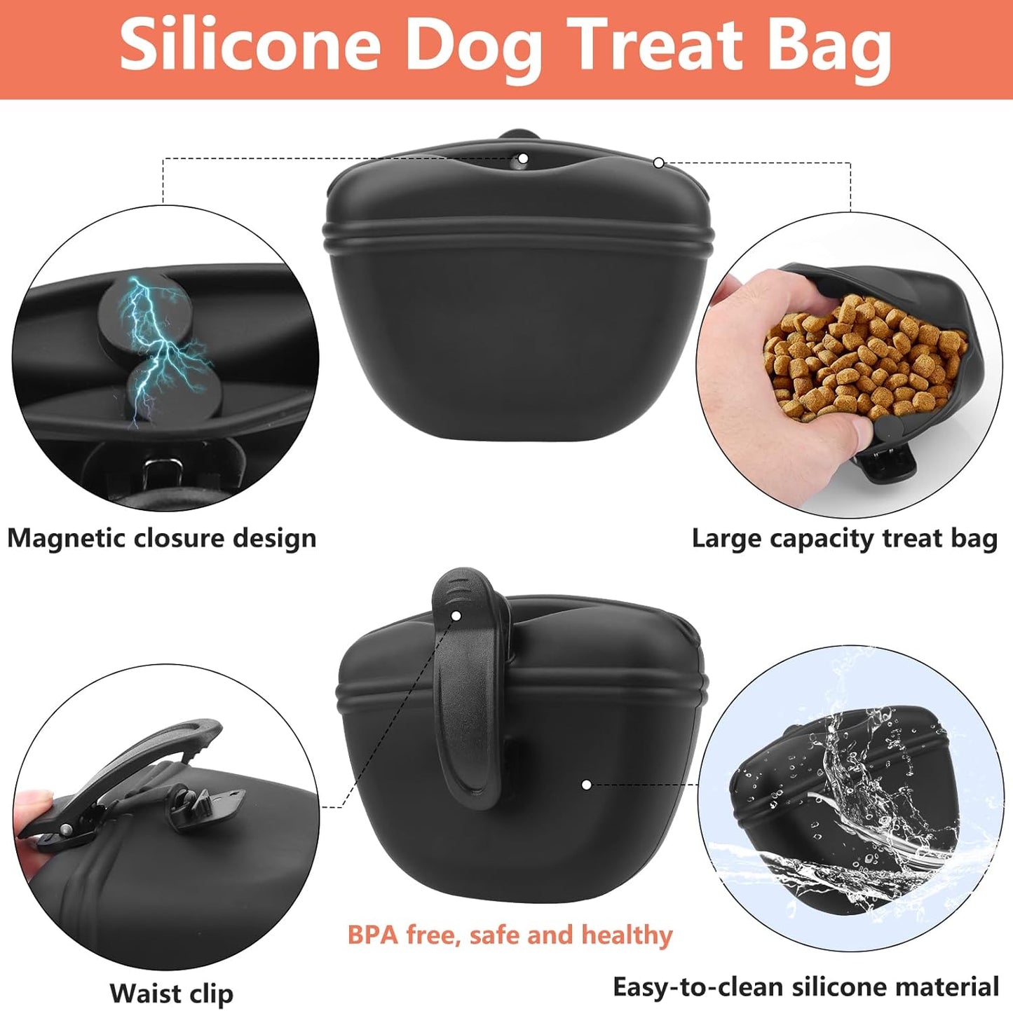 Dog Training Kit - Treat Pouch, Pet Training Fanny Pack, 2 Puppy Training Clickers, Ultrasonic Silent Whistle, 2-in-1 Whistle Clicker, Clicker Training Guide Booklet, Dog Poop Bag (Black)