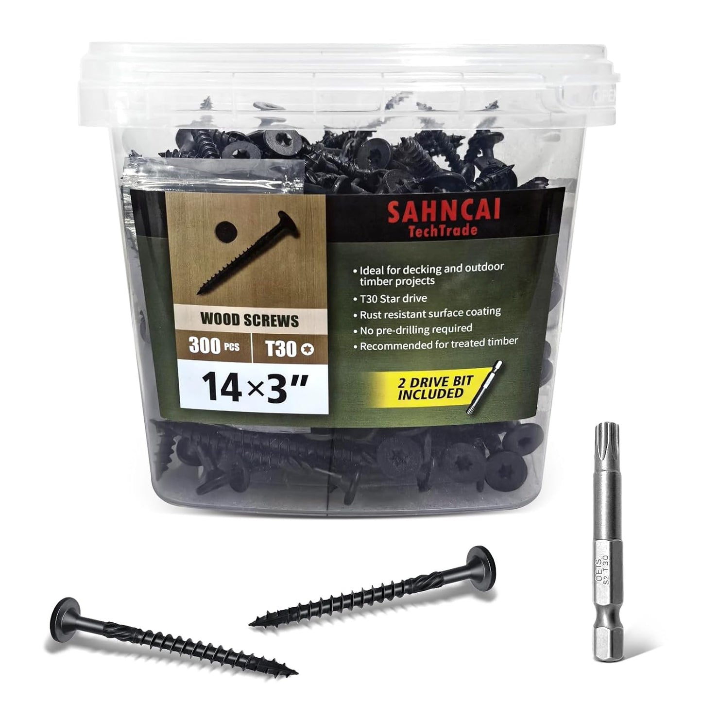 Wood Screws #14 x 6 Inch, Deck Screws 50Pcs,T30 Star Drive Outdoor Screws, Rust Resistant Timber Screws for Timber/Log/Landscaping Wood (#14 x 6)