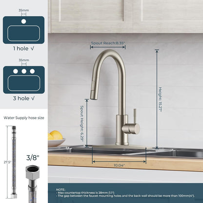 FORIOUS Kitchen Faucet with Pull Down Sprayer, Stainless Steel Single Handle Classic Sink Faucet 1 Or 3 Hole, Dual Function Faucet for Farmhouse, Camper, Laundry, Rv, Bar, Mattle Black