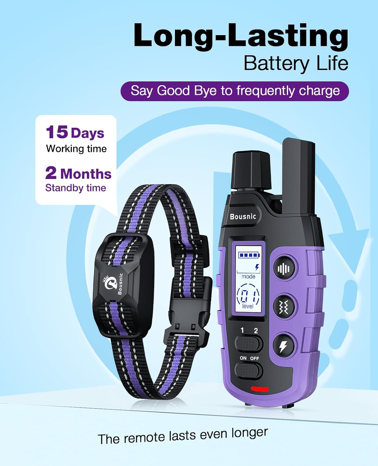Bousnic Dog Shock Collar - 3300Ft Dog Training Collar with Remote for 5-120lbs Small Medium Large Dogs Rechargeable Waterproof e Collar with Beep (1-8), Vibration(1-16), Safe Shock(1-99) Modes (Blue)