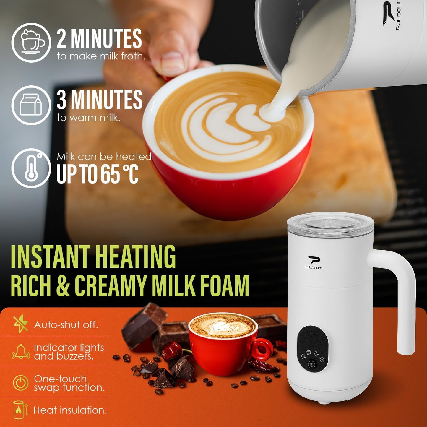 Milk Frother, Electric Milk Frother and Steamer 4 in 1 Automatic Coffee Steamer Frother, 11.8OZ / 350ML Warm and Cold Foam Frother for Coffee,Latte, Cappuccino, Macchiato, Hot Chocolate (White)