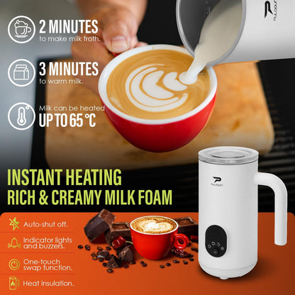 Milk Frother, Electric Milk Frother and Steamer 4 in 1 Automatic Coffee Steamer Frother, 11.8OZ / 350ML Warm and Cold Foam Frother for Coffee,Latte, Cappuccino, Macchiato, Hot Chocolate (White)