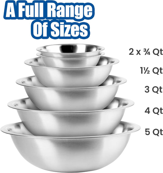 EHOMEA2Z Mixing Bowls Metal Stainless Steel,Kitchen Nesting Bowls for Space Saving Storage Gadgets, Baking, Cooking, Breader Bowl, Polished Mirror - PuriLite