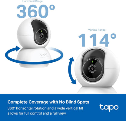 TP-Link Tapo 2K Pan/Tilt Indoor Security WiFi Camera, Baby & Pet Camera w/ 360° Motion Tracking, 2-Way Audio, Night Vision, Cloud & Local Storage (Up to 256 GB), Works w/Alexa & Google (Tapo C210P2)