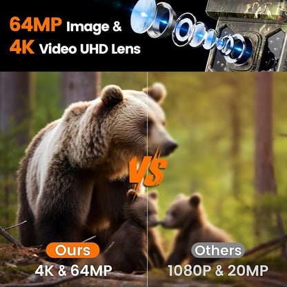 XTU Solar Trail Camera WiFi Bluetooth, 64MP 4K Game Camera with Night Vision Motion Activated 0.2s Trigger, IP66 Waterproof Wildlife Camera with 22pcs 850nm Low Glow Infrared LEDs Outdoor