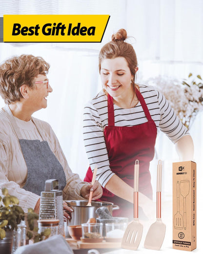 Pack of 2 Silicone Slotted Spatula,Non Stick Solid Kitchen Turner, High Heat Resistant BPA Free Cooking Utensils for Fish, Eggs, Pancakes（Black