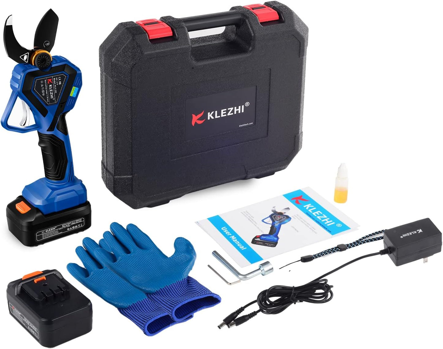 K KLEZHI Cordless Electric Pruning Shears, Rechargeable Battery, 42MM (1.65 Inch) Cutting Diameter Fruit Tree Branches Cutter,Good for Arthritis Hands 8-10 Working Hours Black