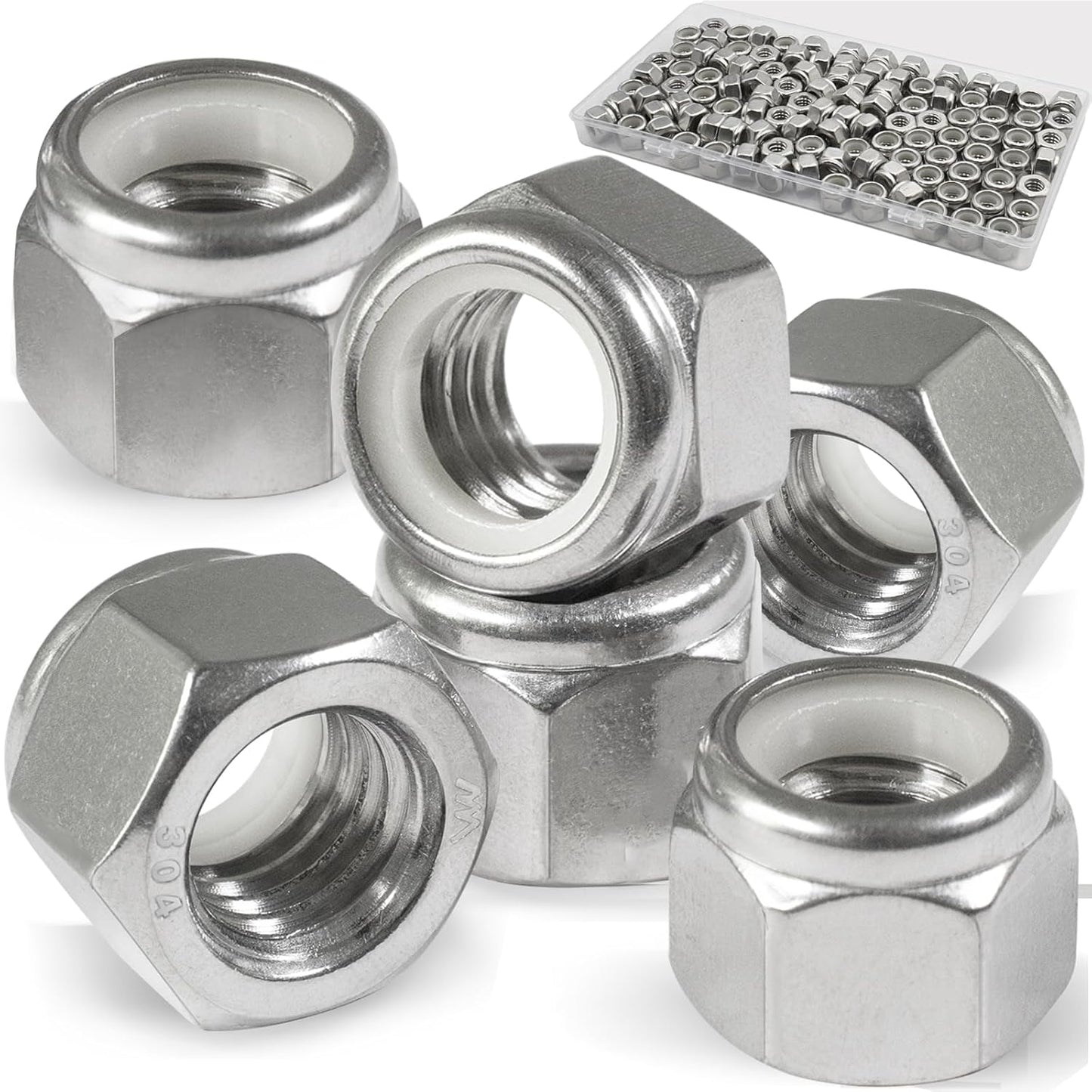 Vifmy 110 Pack 1/4"-20 Inch Lock Nuts,304 (A2-70) Stainless Steel Nylon Insert Locknuts,Standard Inch Thread Nylock Nuts for Bolts