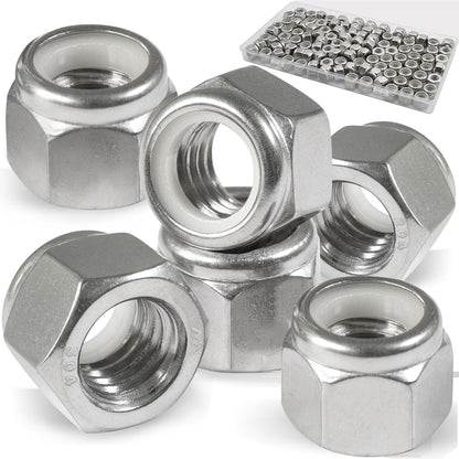 Vifmy 110 Pack 1/4"-20 Inch Lock Nuts,304 (A2-70) Stainless Steel Nylon Insert Locknuts,Standard Inch Thread Nylock Nuts for Bolts
