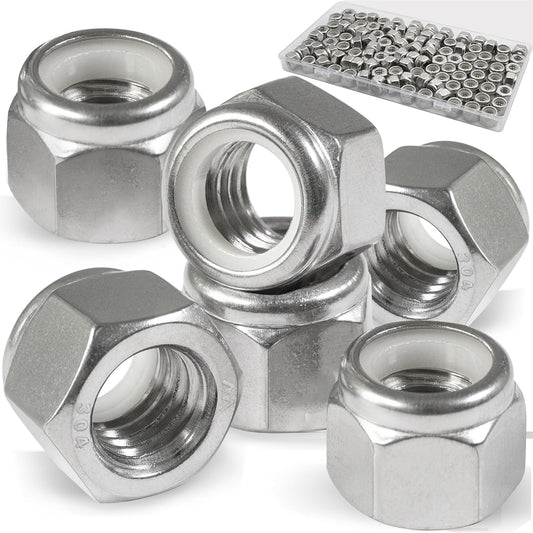 Vifmy 110 Pack 1/4"-20 Inch Lock Nuts,304 (A2-70) Stainless Steel Nylon Insert Locknuts,Standard Inch Thread Nylock Nuts for Bolts