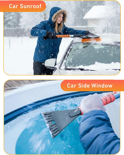 EcoNour 27" Aluminum Snow Brush with Ice Scrapers for Car Windshield and Window | Car Snow Scraper and Brush with Ergonomic Foam Grip Winter Accessories (Orange) - PuriLite