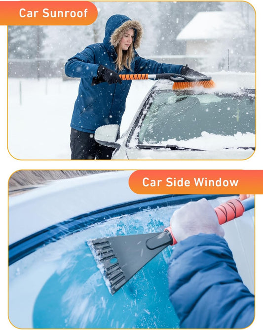 EcoNour 27" Aluminum Snow Brush with Ice Scrapers for Car Windshield and Window | Car Snow Scraper and Brush with Ergonomic Foam Grip Winter Accessories (Orange) - PuriLite