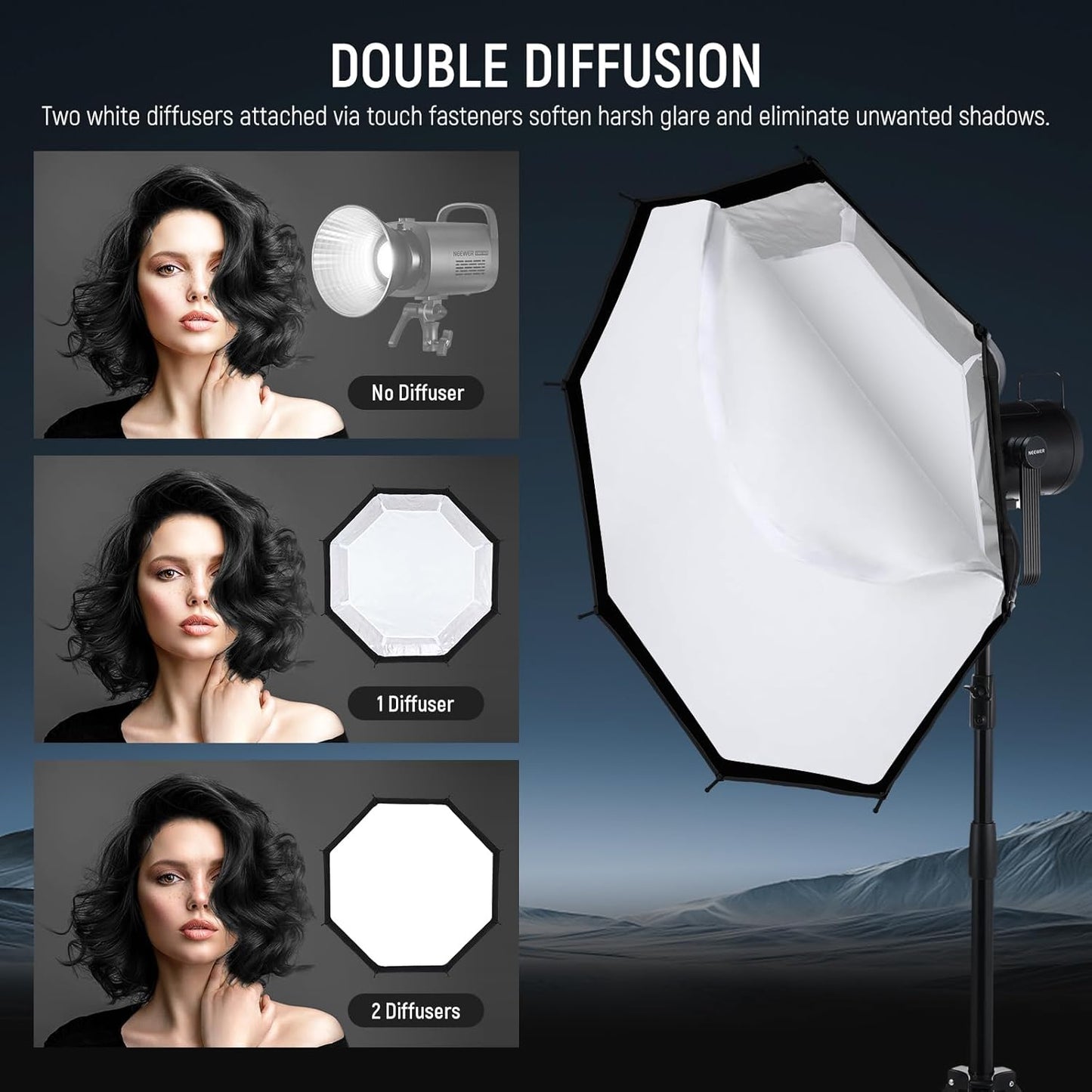 NEEWER 35.4'' Octagonal Softbox, Quick Release Parabolic Soft Box with Bowens Mount, Diffusers, Grid, Bag Compatible with Aputure 120d Compatible with Godox SL60w NEEWER Q4 AS600B CB300B Q300, NS92P