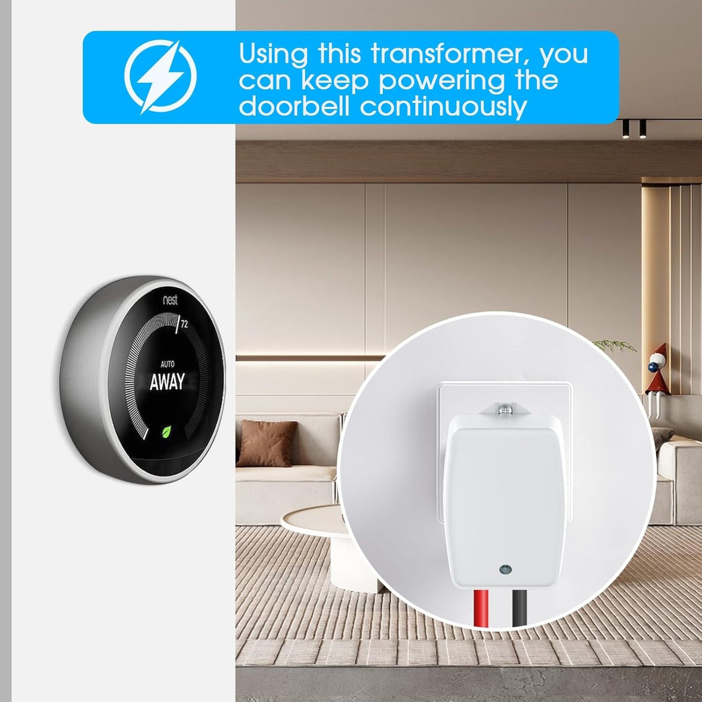 24VAC 40VA Plug in Doorbell Transformer Compatible with Ring, Nest, Eufy, Wyze Video Door Bell, All of Doorbell Nest Ecobee Sensi and Honeywell Thermostat,with PTC Fuse