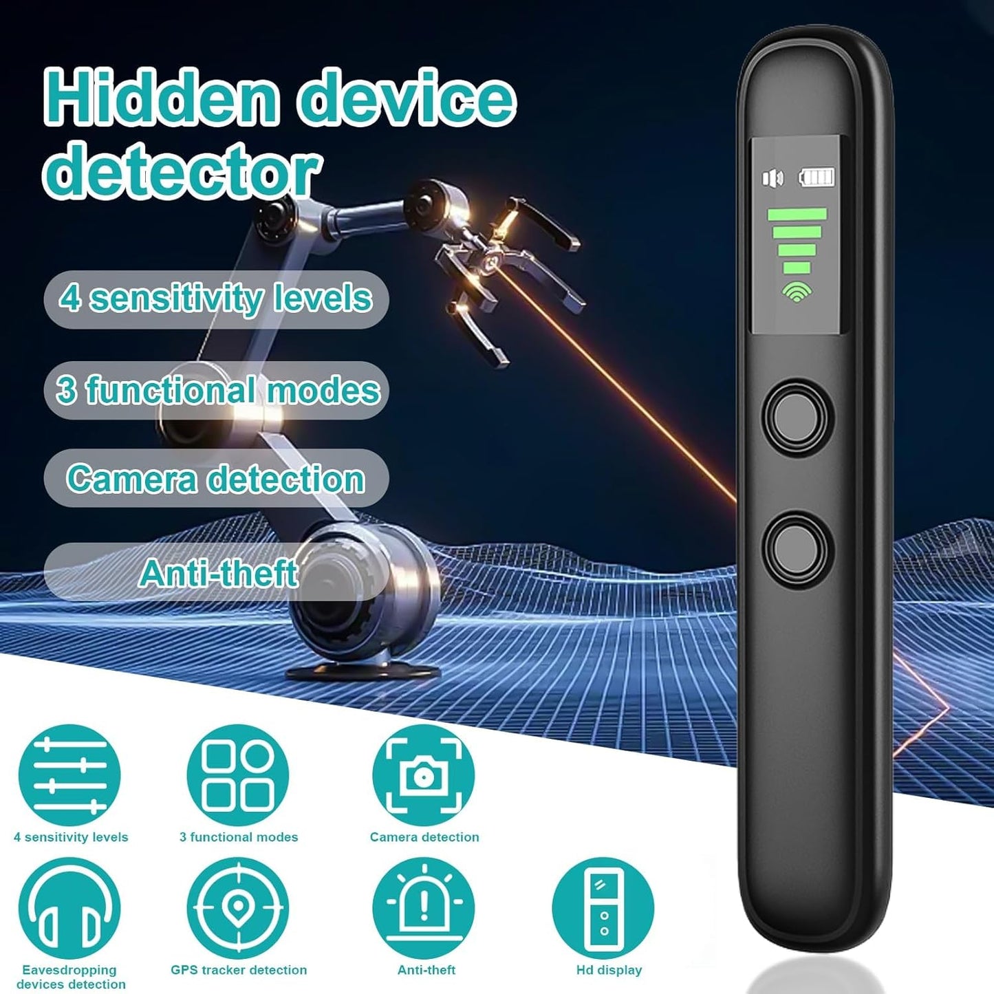 Hidden Camera Detectors, Portable Anti-Eavesdropping Device Detector, RF/Wireless Signal Scanner GPS Tracker Detector, Bug Detector Burglar Alarm Spy Camera Finder for Home/Hotel/Office
