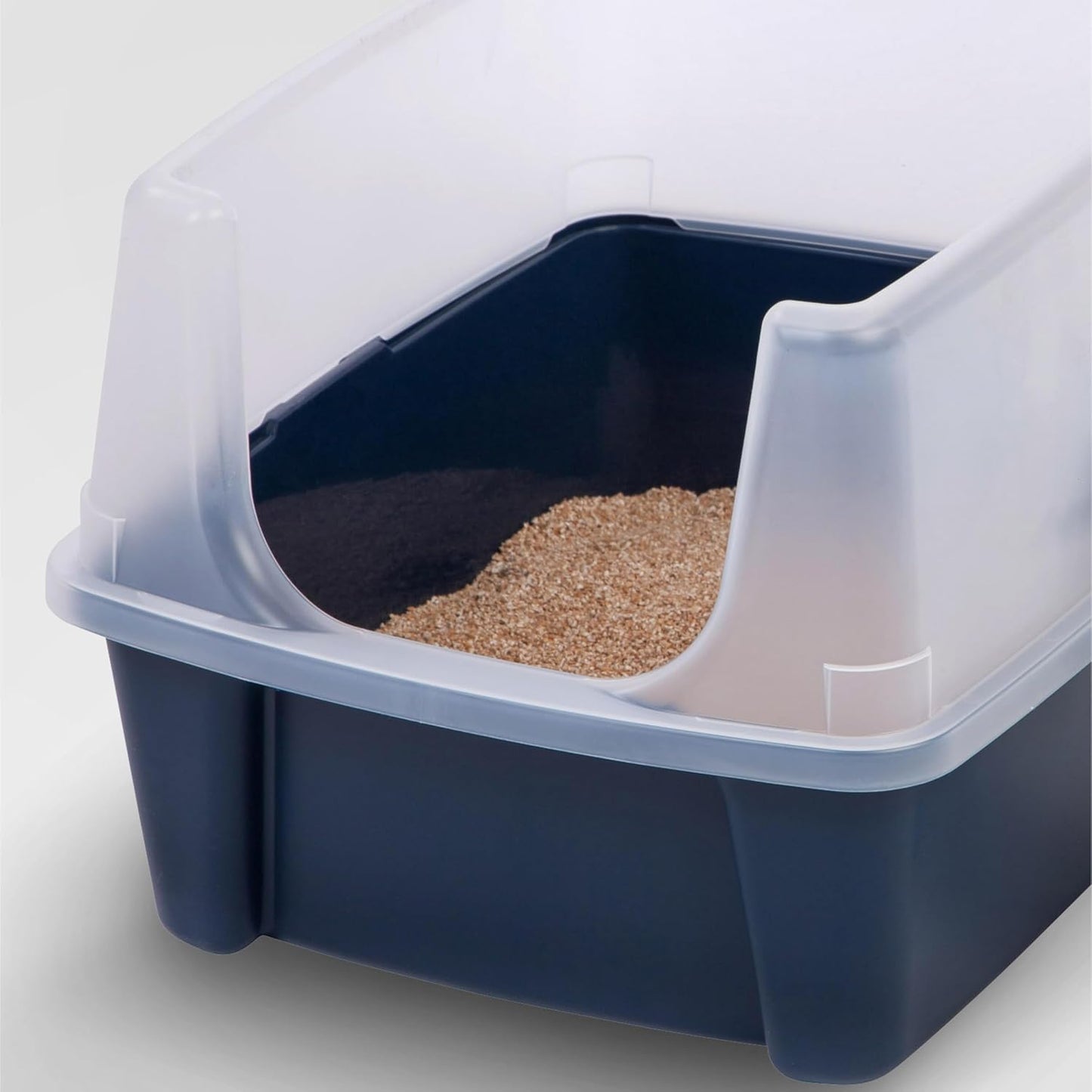 IRIS USA Top Entry Cat Litter Box with Scoop - Large - Stylish Enclosed Round Oval Kitty Dog Proof Box, Litiere Pour Chat Bac - White/Beige