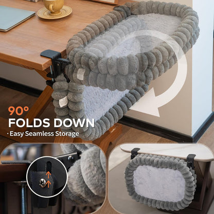 CHEERPALS Cat Desk Bed with Reversible Cushion, 90°Foldable Cat Hammock for Desk Mounted, Suitable for Medium-to-Large Cats and Puppy, Clowd Series(Grey, Medium)