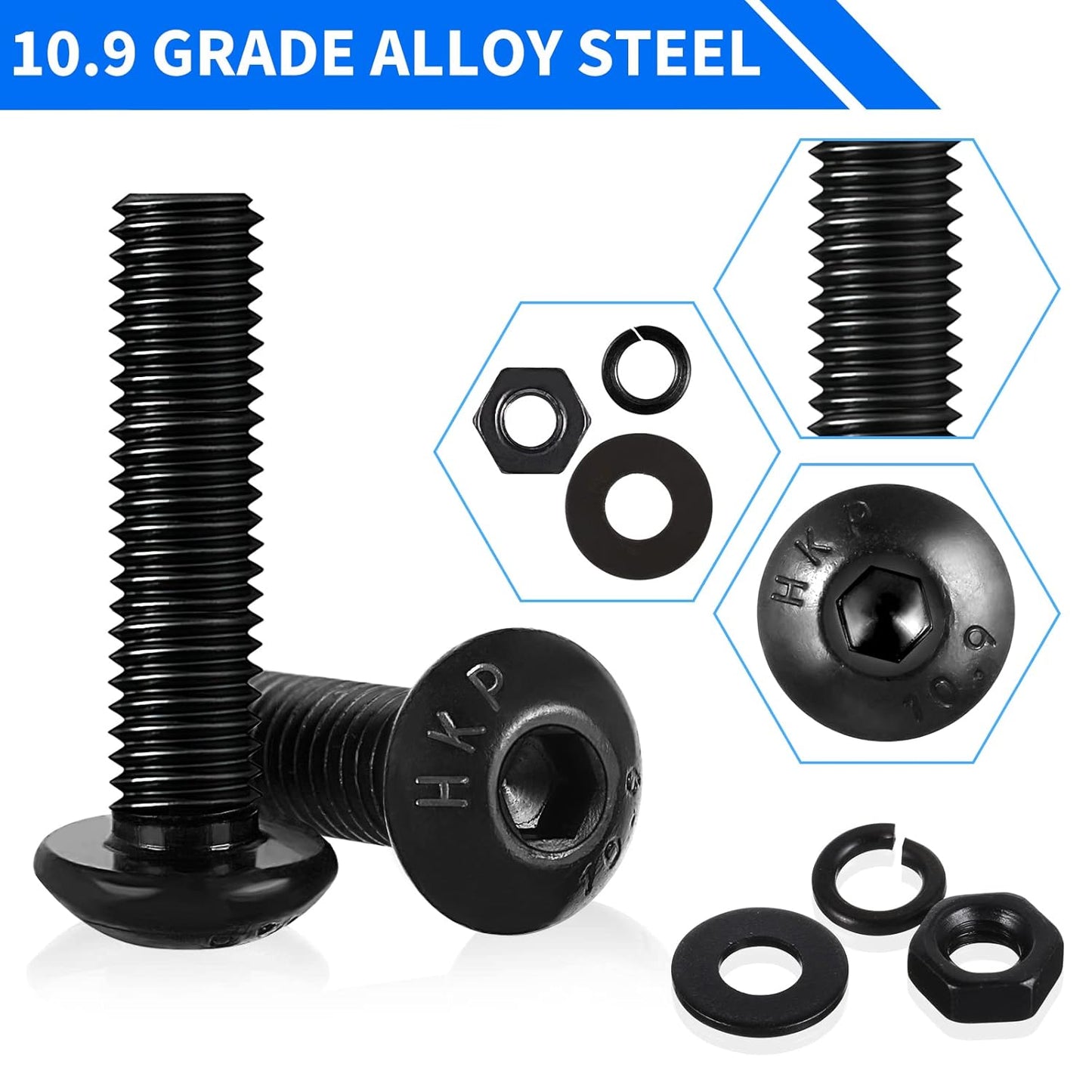 1705 Pcs Machine Screw Assortment Kit, M2 M3 M4 M5 Metric Bolts and Nuts Kit with Lock and Flat Washers, Hex Button Head 10.9 Alloy Steel Cap Screw Set with Allen Wrench