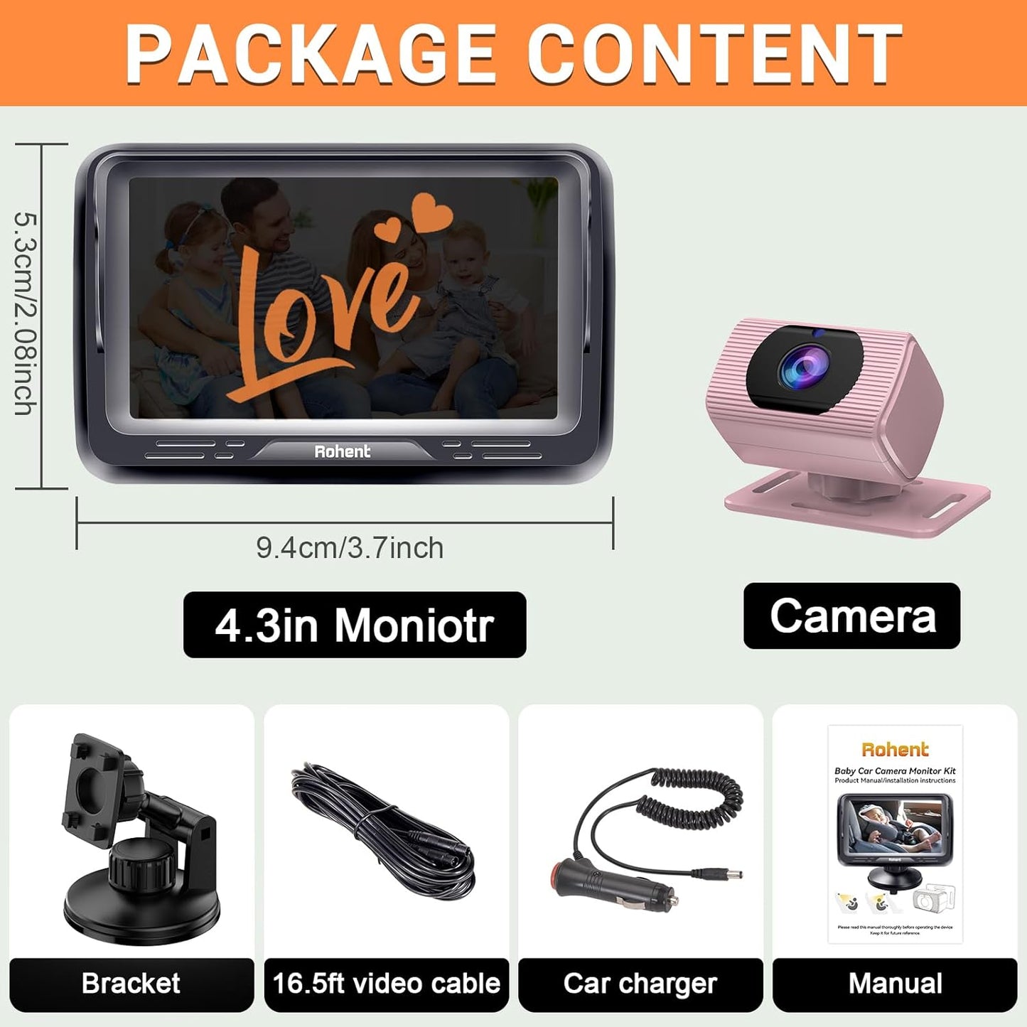 Rohent Baby Car Camera HD 1080P - Rear-Facing Infant Monitor with Night Vision Car Camera for Baby 150° Wide-Angle Lens Anti-Glare Screen Easy Install 360° Adjustable Display