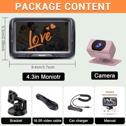 Rohent Baby Car Camera HD 1080P - Rear-Facing Infant Monitor with Night Vision Car Camera for Baby 150° Wide-Angle Lens Anti-Glare Screen Easy Install 360° Adjustable Display