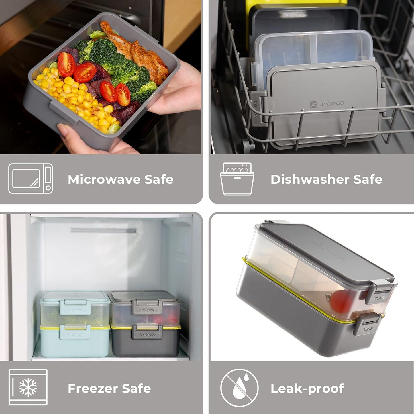 Linoroso Stackable Bento Box Adult Lunch Box | Meet All You On-The-Go Needs for Food, Salad and Snack Box, Premium Bento Lunch Box for Adults Include Utensil Set, Dressing Containers - Pale Mint