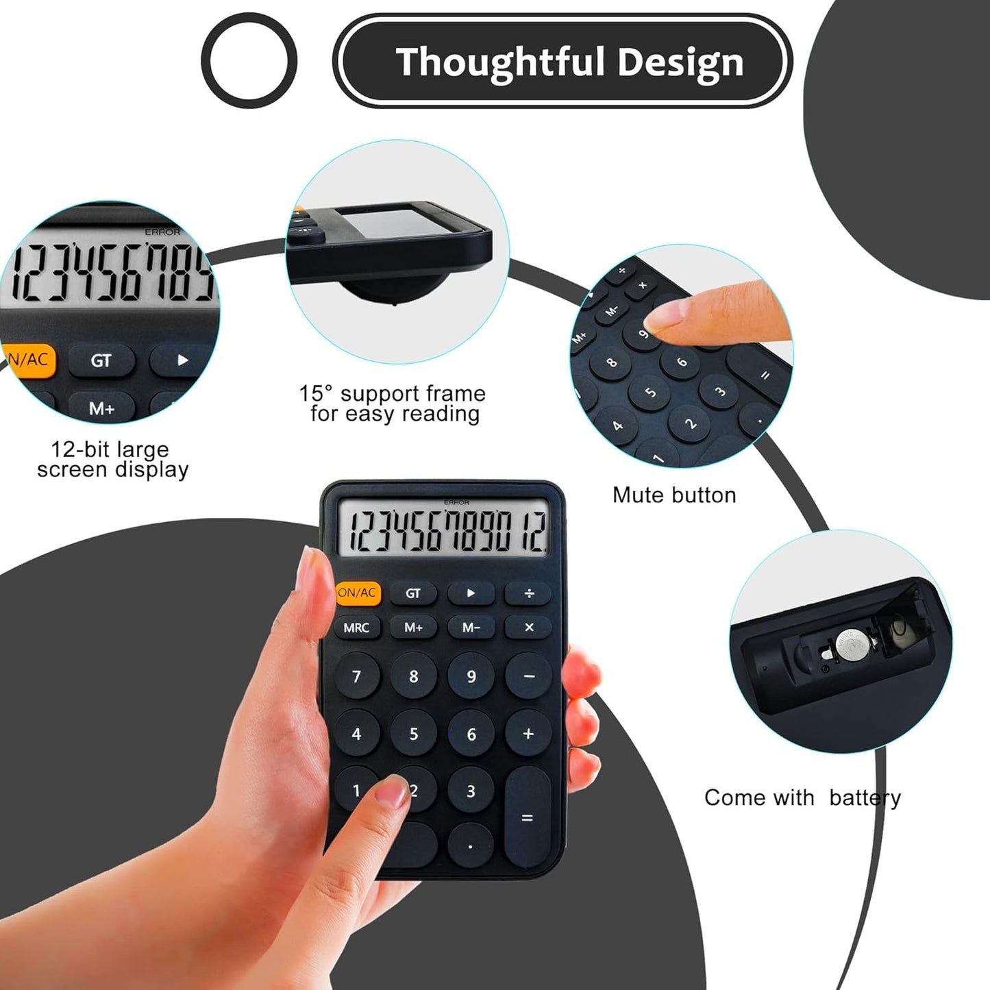 VEWINGL Mechanical Switch Calculator, 12 Digit Large LCD Display and Buttons, Great for Everyday Life and Basic Office Work, with Battery