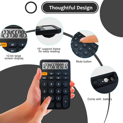 VEWINGL Mechanical Switch Calculator, 12 Digit Large LCD Display and Buttons, Great for Everyday Life and Basic Office Work, with Battery