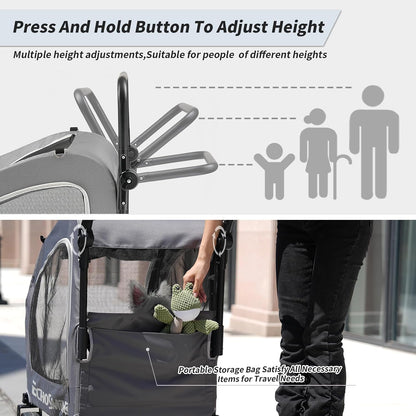EchoSmile Dog Stroller for Small Medium Dogs Cats Up to 135 lbs, All-Terrain Pet Stroller with Dual Brakes, Car Safe Travel Puppy Carrier,Gray