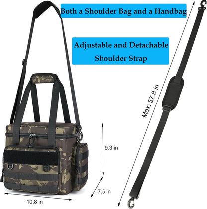 Tactical Lunch Bag for Men, Large Leakproof Insulated Lunch Box, Lunch Cooler Bag with Shoulder Strap, Lunch Pail for Adults Work Outdoor Picnic Trips, Black Camo