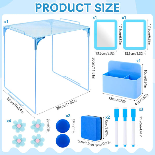 Blue Locker Organizer Kit -15Pcs Back to School Supplies Locker Accessories Kits Includes Shelf, Locker Mirror, Magnetic Whiteboard, Whiteboard Eraser, Pen Holder, Marker, Round Magnet, Flower Magnet