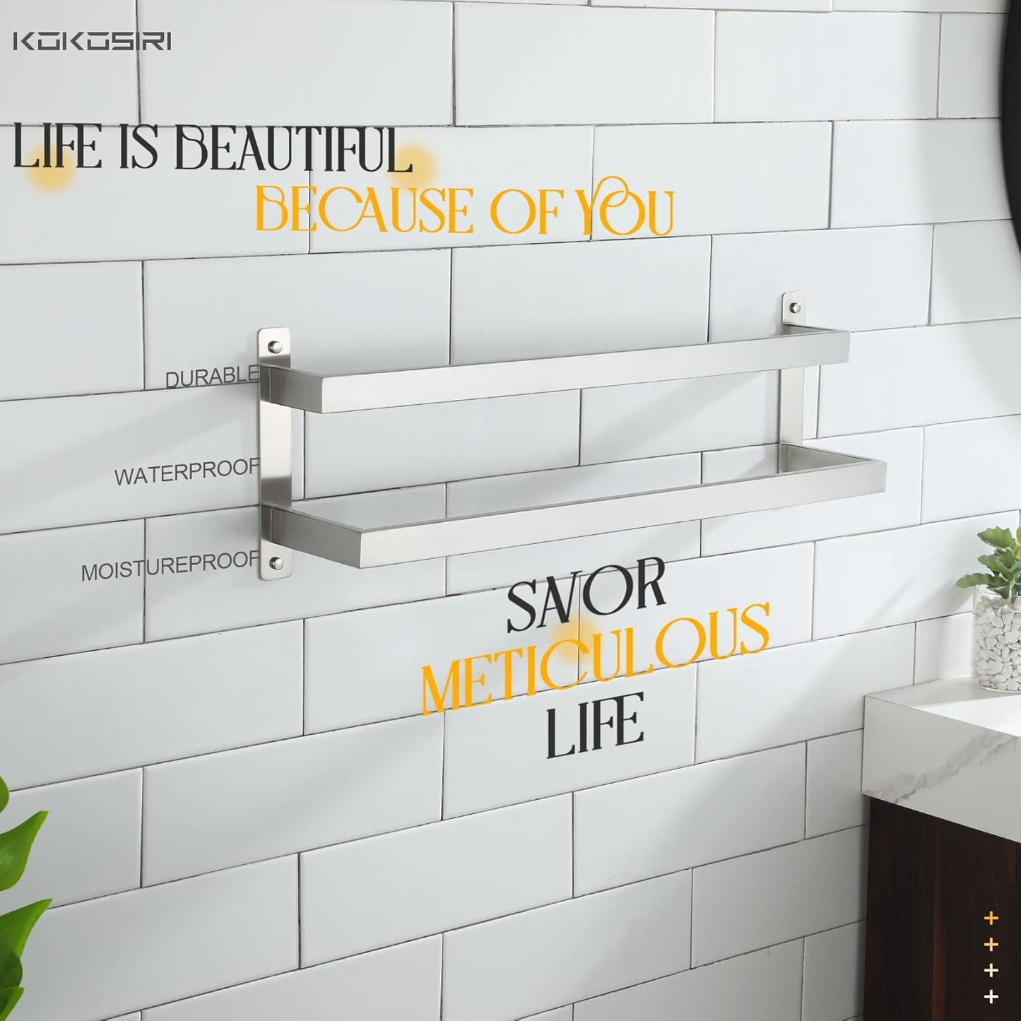 KOKOSIRI Towel Bars Black Bath Towel Holders 20 Inches Bathroom 2-Tiers Ladder Towel Rails Wall Mounted Towels Shelves Rack Stainless Steel, B5008BK-L20
