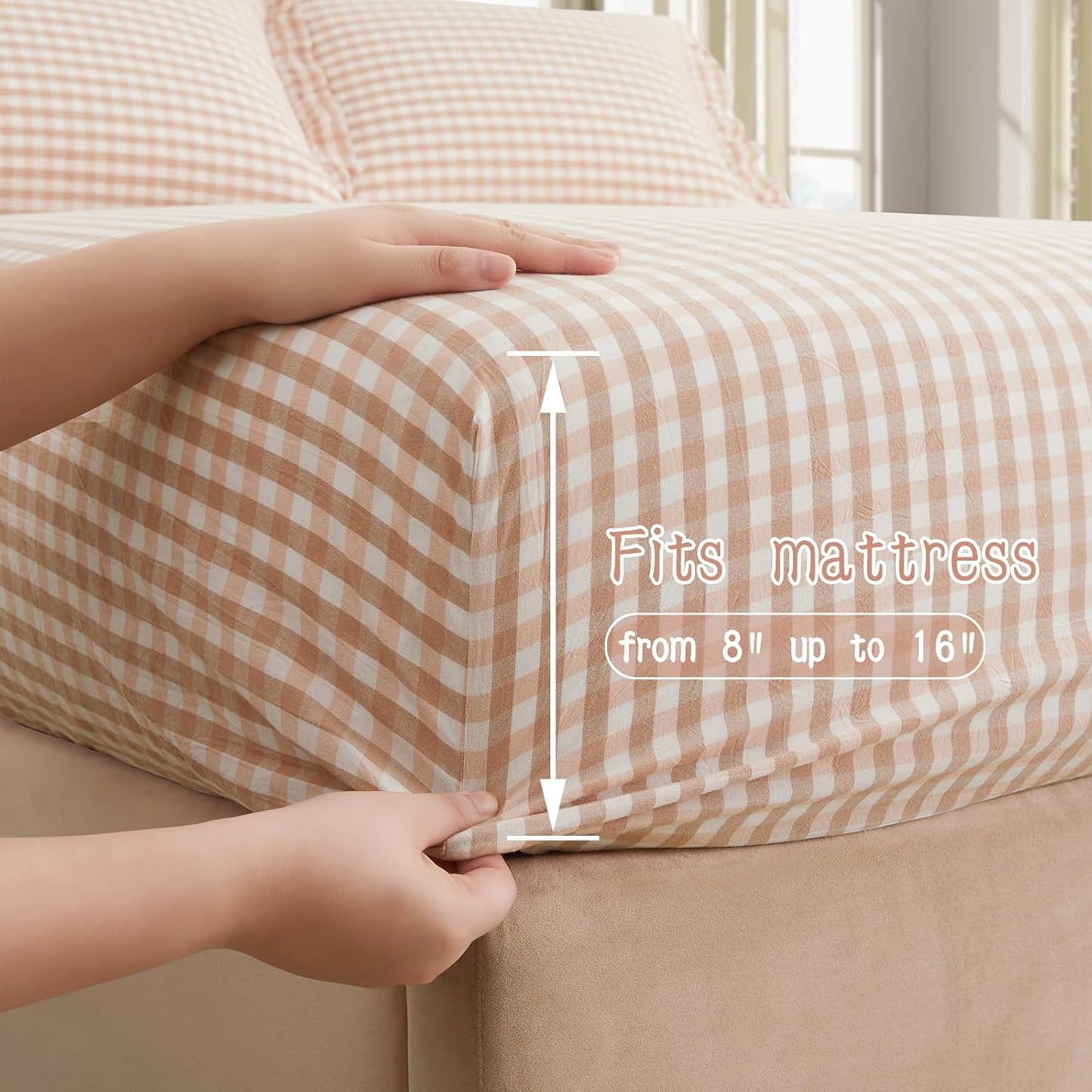 KKJIAF 3 Pieces Plaid Ruffle Twin Bed Sheets, Gingham Twin Sheet Set Comfy Breathable Ruffed Bed Sheet Set with 16 Inch Deep Pocket, Dusty Blue