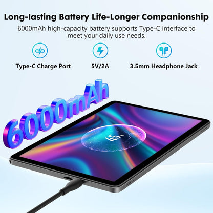 10 Inch Tablet, Android 15 Tablet with 24GB RAM + 128GB ROM (1TB Expandable), Octa-Core, 1280x800 IPS HD Touchscreen, 5MP+8MP Dual Camera, 6000mAh, Tablet with Keyboard, Mouse, Widevine L1(Blue)