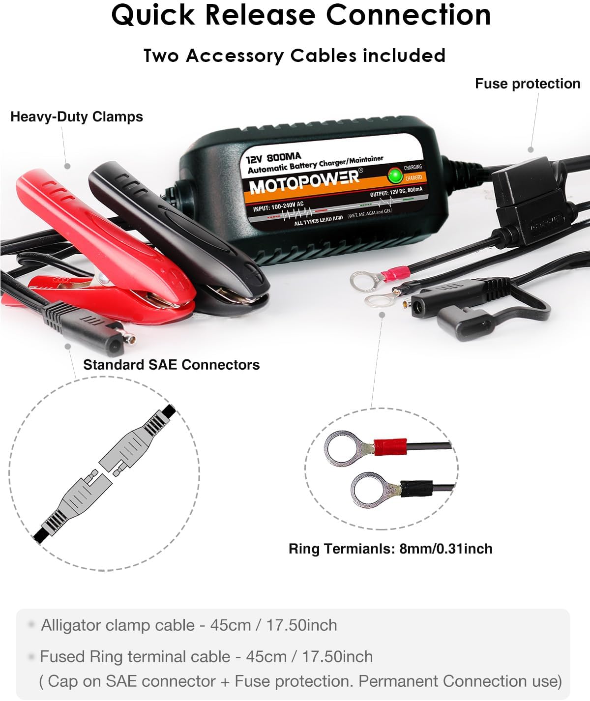 MOTOPOWER MP00205A 12V 800mA Fully Automatic Battery Charger/Maintainer