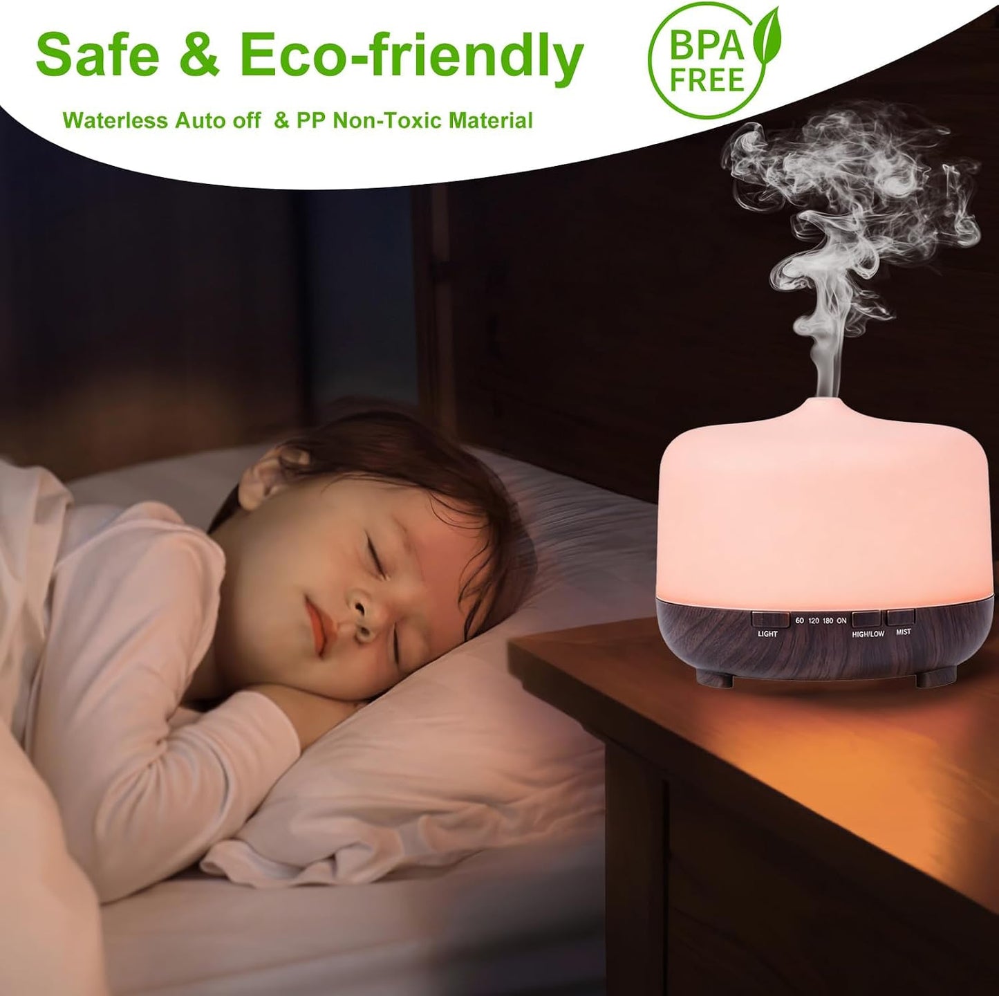 Multifunctional Essential Oil Diffuser - 500ML Aromatherapy Diffuser with Remote Control Two Mist Modes Humidifier Eight LED Lights Auto Shut-Off Safety Switch for Home Bedroom Office