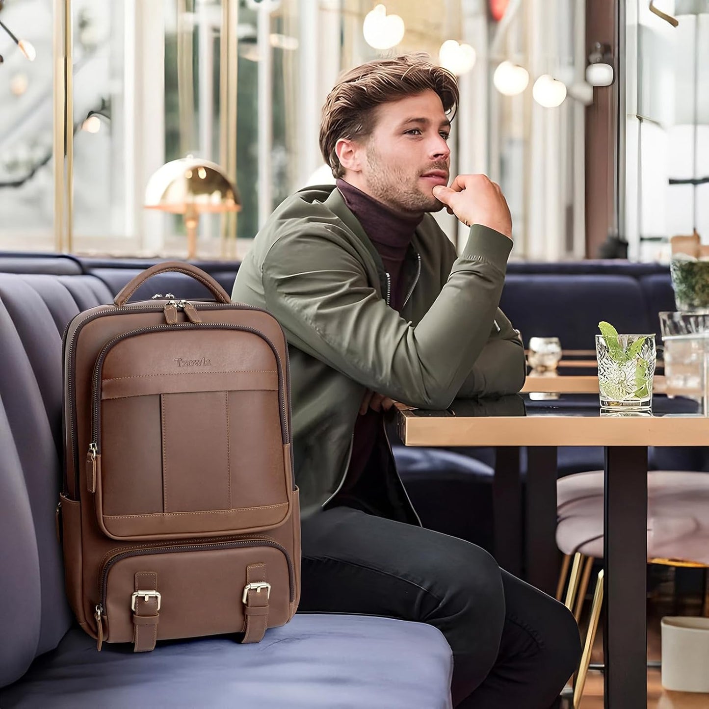 Tzowla Canvas Laptop Backpack Men,Bag for Women,School Travel College Work Rucksack Fits 15.6 Inch Laptop,Bookbag with USB Charging Port,Dark Grey