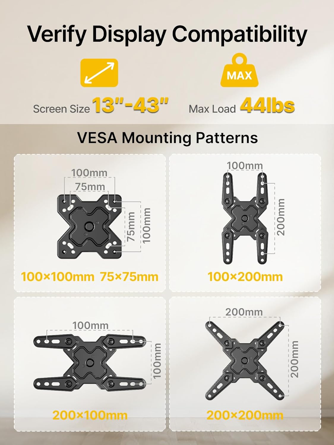 monTEK Full Motion TV Wall Mount Bracket for Most 13-43 Inch TVs, Wall Mount TV Bracket with Articulating Arm, Swivel Tilt Extension TV Mount, Max VESA 200x200mm, up to 44lbs - PuriLite