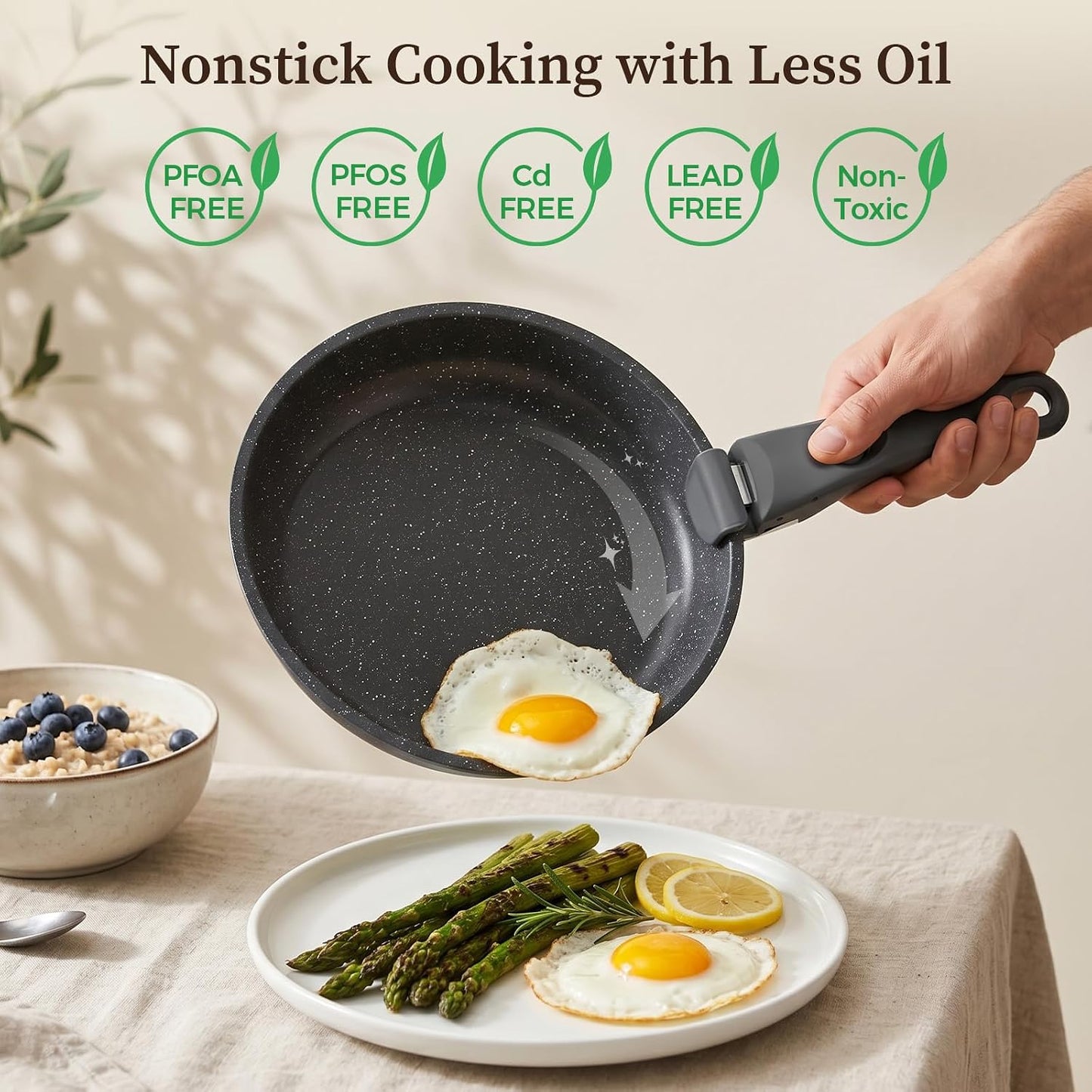YASHE 15Pcs Nonstick Pots and Pans Set with Removable Handle, Oven Safe | Non-Toxic Stackable Cookware Set for RVs, Camping, PFOS/PFOA-Free Induction Compatible