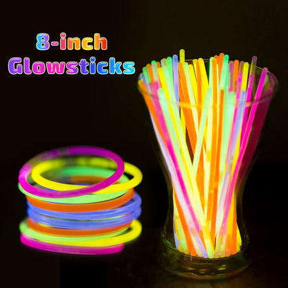 200 PCS Glow Sticks Bulk 8" Glowsticks, Glow Stick Bracelets Necklaces, Glow Party Supplies, Neon Glow Sticks, Glow in the Dark, Glowsticks Party Favors Light-up, Christmas, Easter