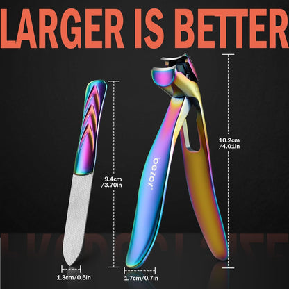 BEZOX Angled Head Nail Clippers for Seniors - Ergonomic Toenail Clipper for Thick Nails, Premium Steel Nail Cutter Trimmer with Catcher for Men and Women - Black