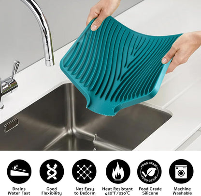 TIKNIK Silicone Dish Drying Mat for Kitchen Counter, Dish Drying Pad, Non-Slip Drain Pad with Built-in Drain, Heat Resistant Stone Drying Mat(40 L x 33 W cm, Grey)