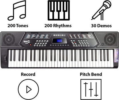 RockJam 61 Key Keyboard Piano With Pitch Bend Kit, Keyboard Stand, Piano Bench, Headphones, Simply Piano App & Keynote Stickers