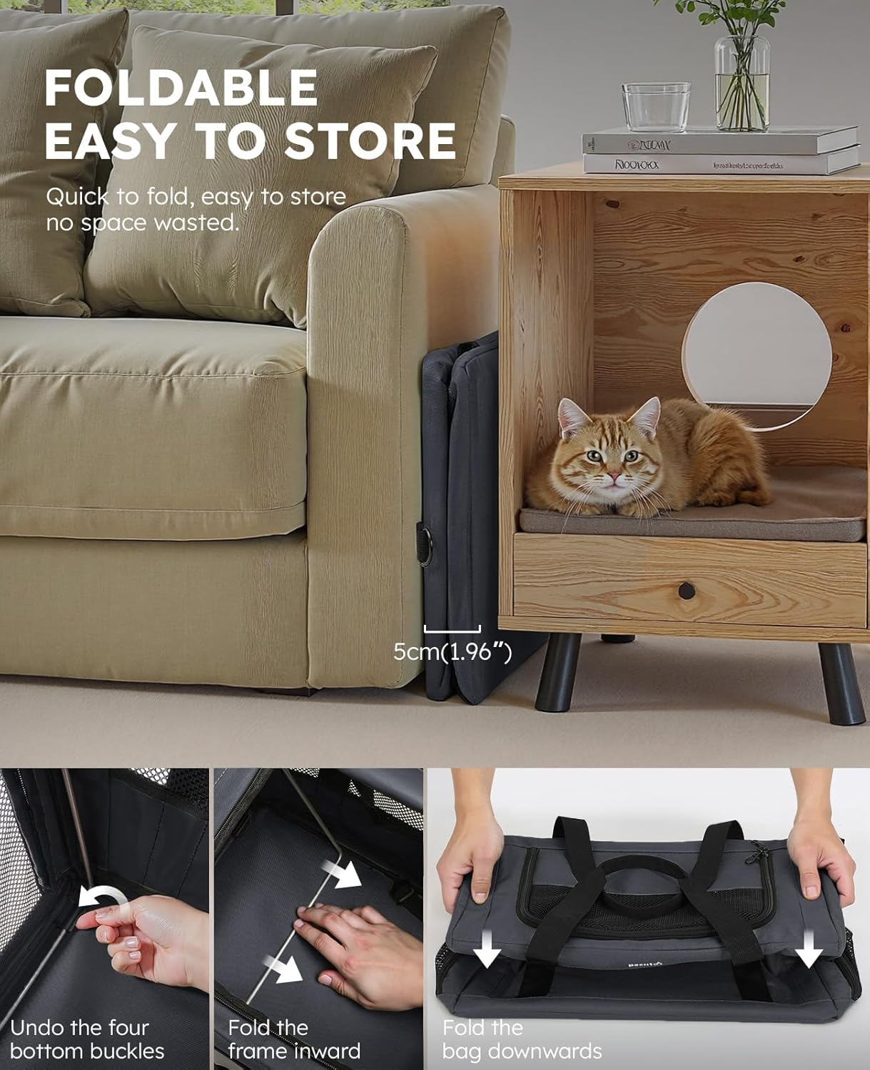 Pecute Cat Carrier Dog Carrier with Stable Structure, Breathable Mesh Fabric Pet Carrier for for Small Cats Dogs Puppies up to 5KG,Soft-Sided Dog Carrier Suitable for Both Long and Short Trips,Gray