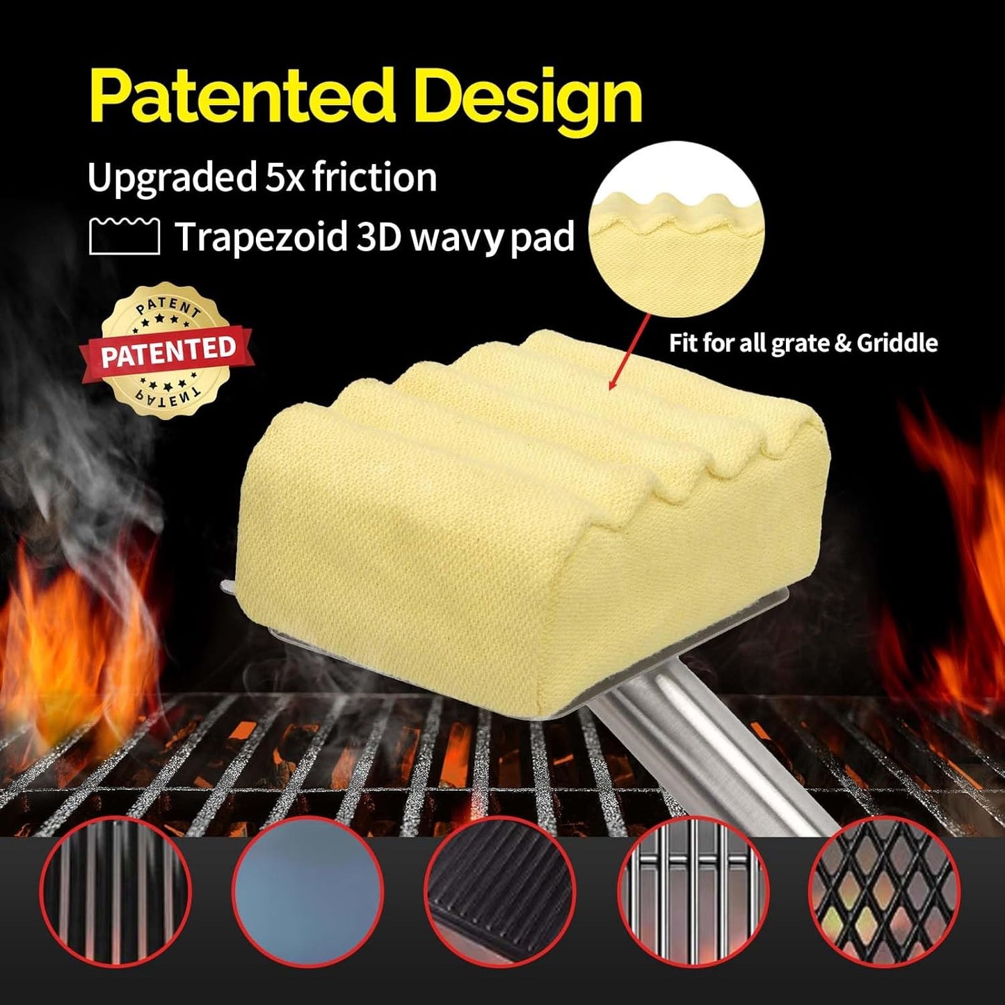 XUDAKAIXIN Grill Brush Bristle Free,Aramid Fiber Wavy Pad Seamless-Fit Cast Iron/Stainless-Steel Grates,BBQ Replaceable Scraper Cleaning Head,Safe Grill Cleaner for Outdoor Grill,Gifts for Men/Dad