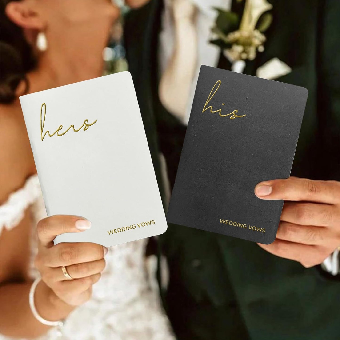 WeddingGiftsWedding Vow Books His and Hers Soft Touch Gold Foil Engraving Vow Books Wedding Essentials Wedding Accessories(TR-HH-Black)